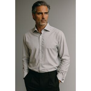 KITON Gray Stripe Button Up Shirt Top With Cuff Links  Mens Size 16